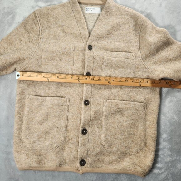 Universal Works Mens Wool Blend Fleece Cardigan Jacket Beige Size S Button Front - Picture 9 of 11